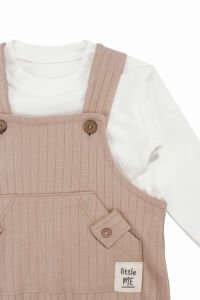 Erkek Bebek Kahve Çizgili Cepli Salopetli Badili Tulum