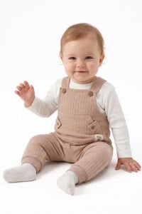 Erkek Bebek Kahve Çizgili Cepli Salopetli Badili Tulum