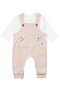Kız Bebek Somon Çizgili Cepli Salopetli Badili Tulum