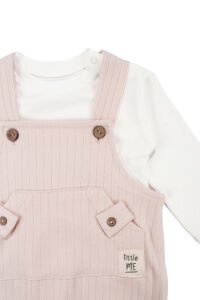 Kız Bebek Somon Çizgili Cepli Salopetli Badili Tulum