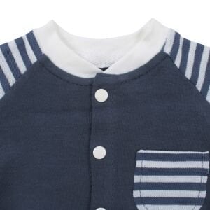 Unisex Lacivert Ekru Çizgili Cepli 2'li Takım