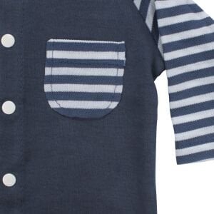 Unisex Lacivert Ekru Çizgili Cepli 2'li Takım