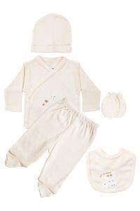 Unisex Ekru Zürafa Nakışlı 5 Parça Hastane Çıkış Seti