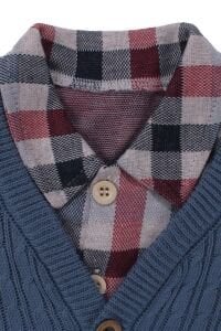 Erkek Bebek Ekose Gömlekli Lacivert Triko Hırkalı Üçlü Lüks Takım