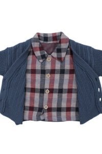 Erkek Bebek Ekose Gömlekli Lacivert Triko Hırkalı Üçlü Lüks Takım