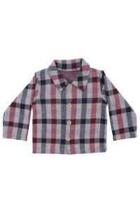 Erkek Bebek Ekose Gömlekli Lacivert Triko Hırkalı Üçlü Lüks Takım