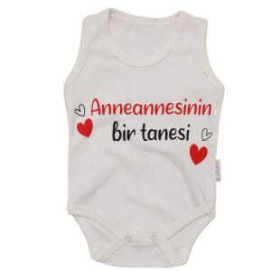 Unısex Ekru Anaannesinin Birtanesi Yazılı Askılı Zıbın
