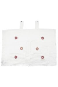 Kız Bebek Ekru Somon Çiçek Nakışlı Müslin Puset Örtüsü