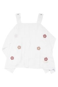 Kız Bebek Ekru Somon Çiçek Nakışlı Müslin Puset Örtüsü