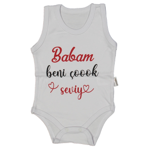 Unısex Beyaz Babam Beni Çok Seviyor Yazılı Askılı Zıbın
