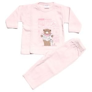 Unisex Pembe Kahve Ayılı Çıtçıtlı 2'li Pijama Takımı