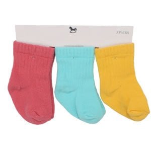 Unisex Pembe Turkuaz Sarı 3'lü Çorap 0-6 Ay