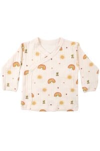 Kız Bebek Ekru Güneş Gökkuşağı Desenli Üçlü Takım 0-3 Ay