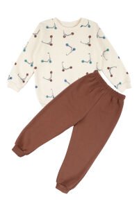 Erkek Çocuk Ekru Kahve Renkli Scooter Baskılı Üç İp  2'li Takım