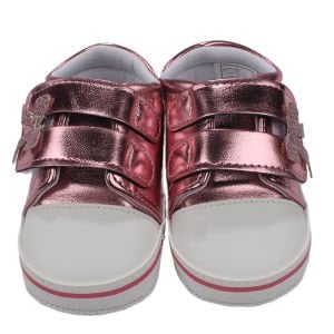 Kız Bebek Metalik Pembe Simli Fiyonklu Cırtlı Deri Ayakkabı