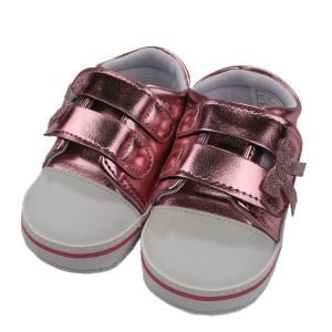 Kız Bebek Metalik Pembe Simli Fiyonklu Cırtlı Deri Ayakkabı