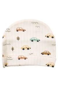 Erkek Bebek Ekru Araba Desenli Üçlü Takım 0-3 Ay