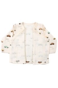 Erkek Bebek Ekru Araba Desenli Üçlü Takım 0-3 Ay