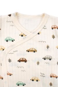 Erkek Bebek Ekru Araba Desenli Üçlü Takım 0-3 Ay