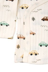 Erkek Bebek Ekru Araba Desenli Üçlü Takım 0-3 Ay