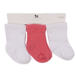 Unisex Pembe Beyaz 3'lü Çorap 0-6 Ay