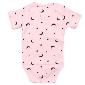 Unısex Pembe Siyah Ayyıldız Desenli Kısa Kollu Body Zıbın