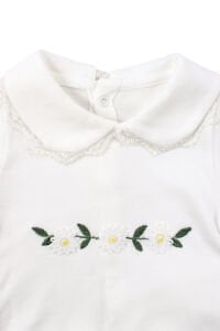 Kız Bebek Ekru Fisto Yakalı Papatya Nakışlı 5'li Hastane Çıkış Seti