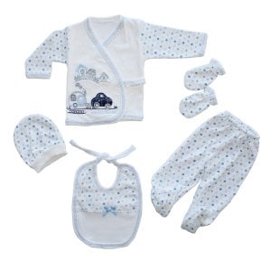 Lacivert Arabalı Puanlı 5 Parça Hastane Çıkış Seti