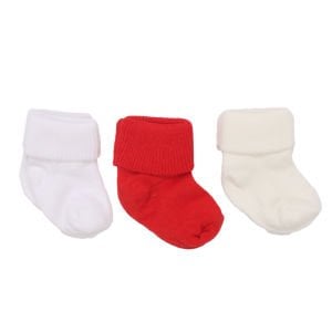 Unisex Kırmızı Beyaz Ekru Kıvrık 3'lü Çorap 0-6 Ay