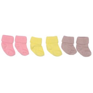 Unisex Sarı Pembe Lila Kıvrık 3'lü Çorap 0-6 Ay