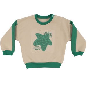 Erkek Bebek Ekru Yeşil Good Luck Yıldızlı Üç İp 2'li Takım