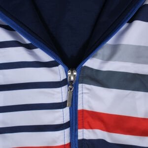 Erkek Çocuk Mavi Renkli Çizgili Desenli Kapşonlu Şişme Mont