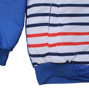 Erkek Çocuk Mavi Renkli Çizgili Desenli Kapşonlu Şişme Mont