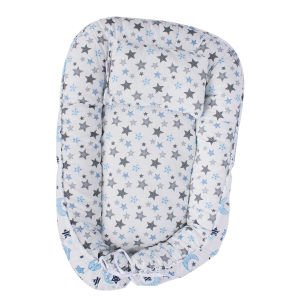 Erkek Bebek Mavi Gri Yıldızlı Desenli Babynest Yatak