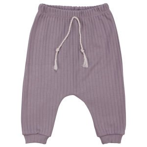 Kız Bebek Ekru Lila Kalpli Desenli Fitilli 2'li Takım