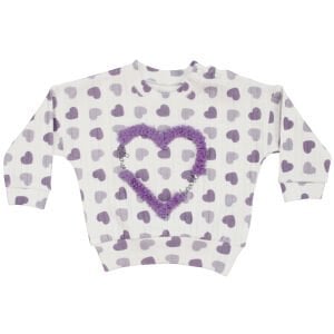 Kız Bebek Ekru Lila Kalpli Desenli Fitilli 2'li Takım