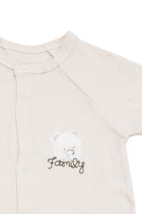 Erkek Bebek Bej Ayı Family Nakışlı Çıtçıtlı Şort Tulum
