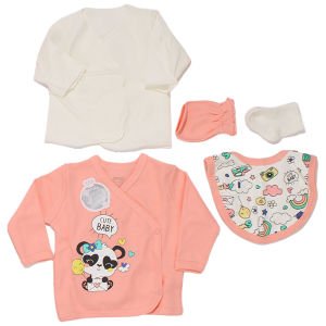 Kız Bebek Somon Beyaz Cute Baby Yazılı Panda Baskılı 10 Parça Hastane Çıkış Seti