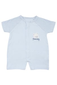 Erkek Bebek Bebe Mavisi Ayı Family Nakışlı Çıtçıtlı Şort Tulum