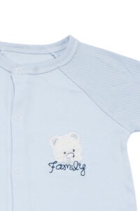 Erkek Bebek Bebe Mavisi Ayı Family Nakışlı Çıtçıtlı Şort Tulum