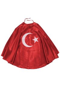 Unisex Kırmızı Saten Ay Yıldız Baskılı El Geçirmeli 23 Nisan Pelerin