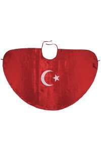 Unisex Kırmızı Saten Ay Yıldız Baskılı El Geçirmeli 23 Nisan Pelerin