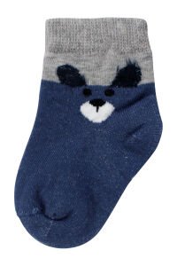 Erkek Bebek Laci Gri Beyaz Ayıcık Desenli 3'lü Çorap Set