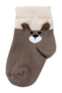 Erkek Bebek Kahve Krem Yeşil Ayıcık Desenli 3'lü Çorap Set