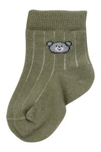 Erkek Bebek Kahve Krem Yeşil Ayıcık Desenli 3'lü Çorap Set