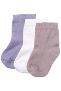 Kız Bebek Mor Ekru Pudra 3'lü Çorap Set
