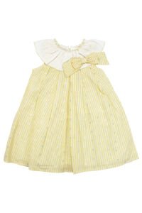 Kız Çocuk Sarı Puantiyeli Beyaz Yakalı Fiyonklu Elbise