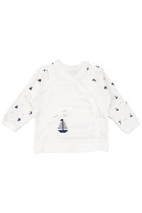 Erkek Bebek Ekru Laci Kayık Nakışlı 5 Parça Organik Hastane Çıkış Seti