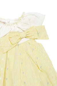 Kız Çocuk Sarı Puantiyeli Beyaz Yakalı Fiyonklu Elbise