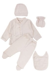 Unisex Bej Raporlu 5 Parça Hastane Çıkış Seti